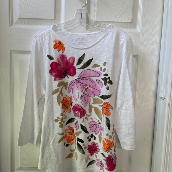 Chico’s Embroidered Floral ¾ Sleeve Tee, Size 2/Large NWOT - Picture 4 of 10